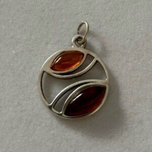 Vintage 925 Sterling Silver Amber Bohoround Necklace Pendant Charm
